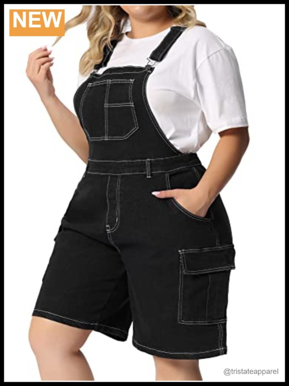 Plus Size Overall Shorts Denim Bib Adjustable Strap Cargo Pocket Jumpsuit
